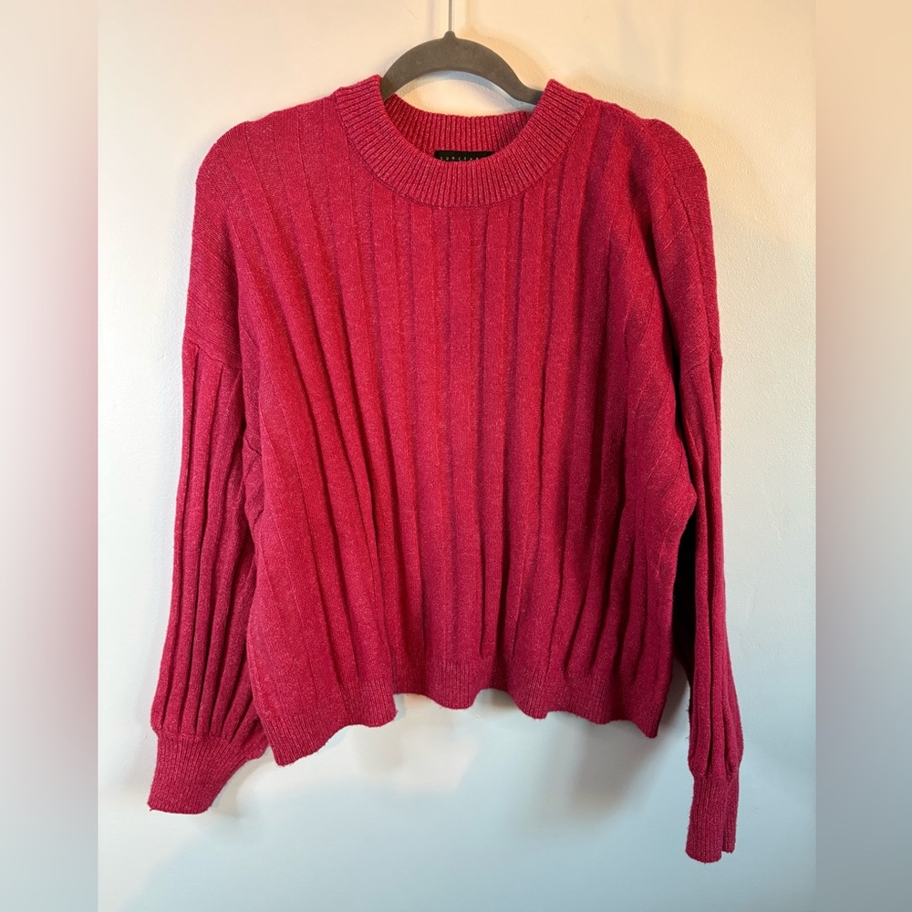 Sanctuary Ribbed Crew Neck Sweater in Deep Red